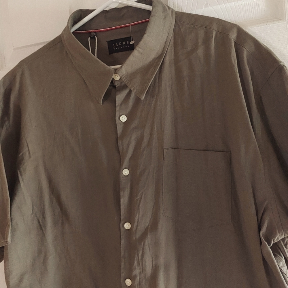 NWT Jachs New York Men's Cotton/Linen Army Green Shirt XXL